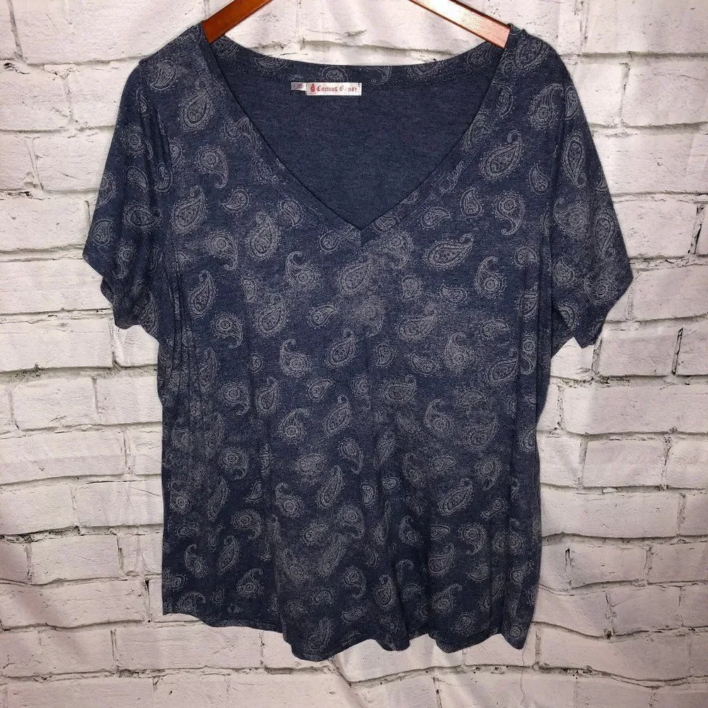 Curious Gypsy Short Sleeved V-Neck Tee Shirt | Blue | Women's 2XL - Picture 1 of 2